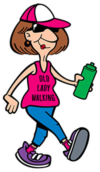 old woman walking cartoon